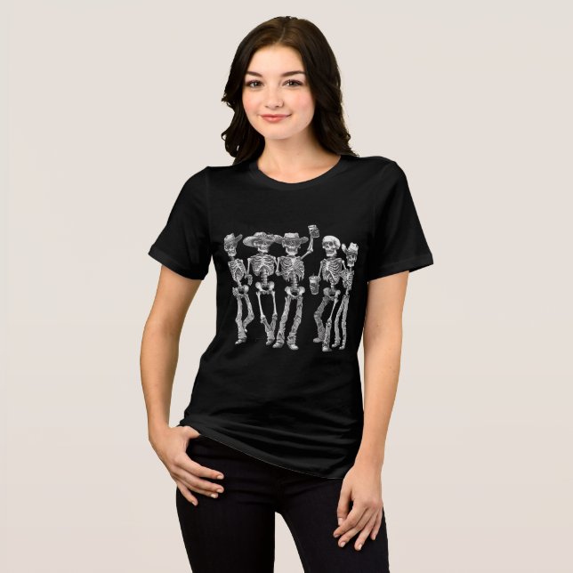 Cowboy Skeleton Party Crew Design Tri-Blend Shirt (Vorderseite voll)