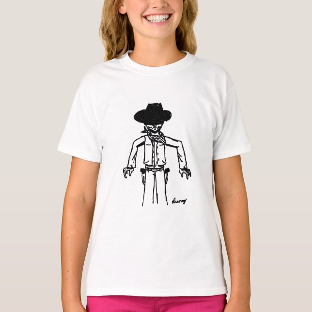 Cowboy Sketch Girls Baby Doll T - Shirt (Vorderseite)