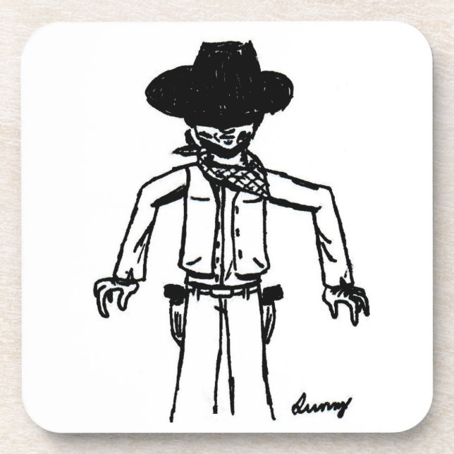 Cowboy Sketch-Untersetzer - Set von 6 Jahren Untersetzer (Vorderseite)