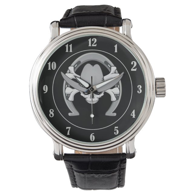 Cowboy Skull Horseshoe Armbanduhr (Vorderseite)