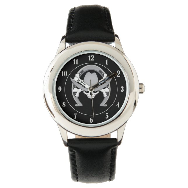 Cowboy Skull Horseshoe Armbanduhr (Vorderseite)