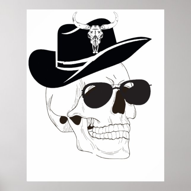 Cowboy Skull mit Sonnenbrille & Hut - Western Goth Poster (Vorne)