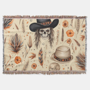 Cowboy Skull & Pumpkin Boho Nahtloses Muster Decke