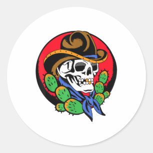 Cowboy Skull Western Traditioneller Tattoo-Künstle Runder Aufkleber