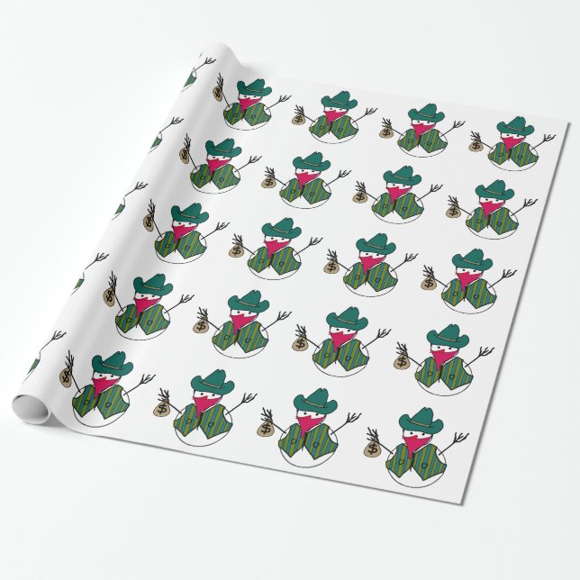 Cowboy Snowman Bandito mit Geldtasche Geschenkpapier (Ungerollt)