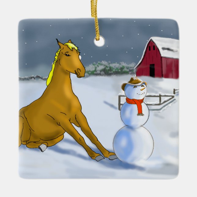 Cowboy Snowman & Horse Weihnachtsschmuck (Vorderseite)
