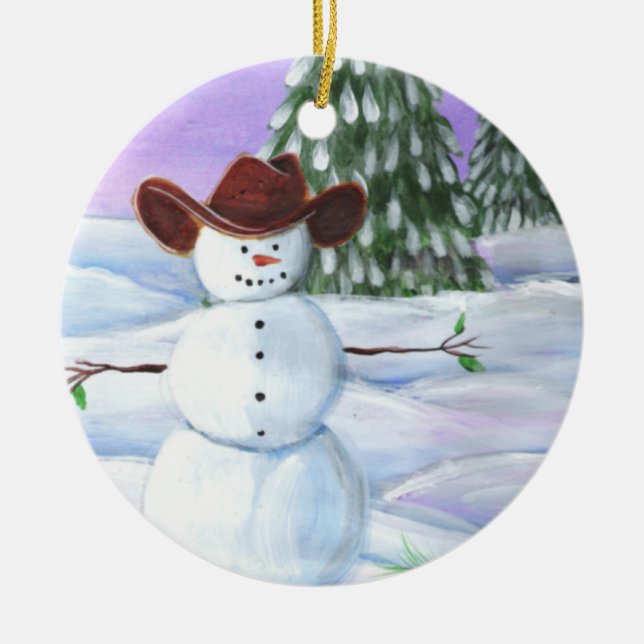 Cowboy Snowman Keramikornament (Vorne)