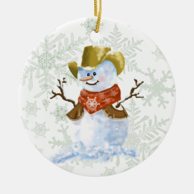 Cowboy Snowman Keramikornament (Vorne)