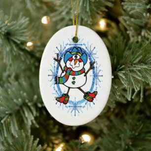 Cowboy Snowman-Ornament Keramikornament