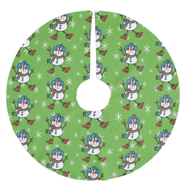 Cowboy Snowman Polyester Weihnachtsbaumdecke (Vorderseite)