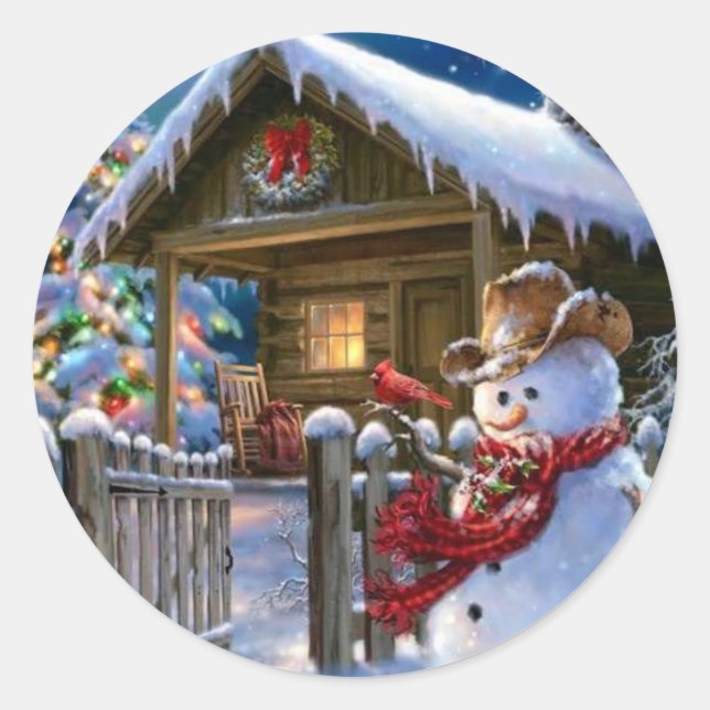 Cowboy Snowman Runder Aufkleber (Vorderseite)