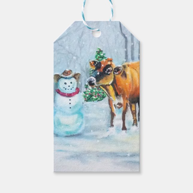 Cowboy Snowman Weihnachten Geschenkanhänger (Vorderseite)