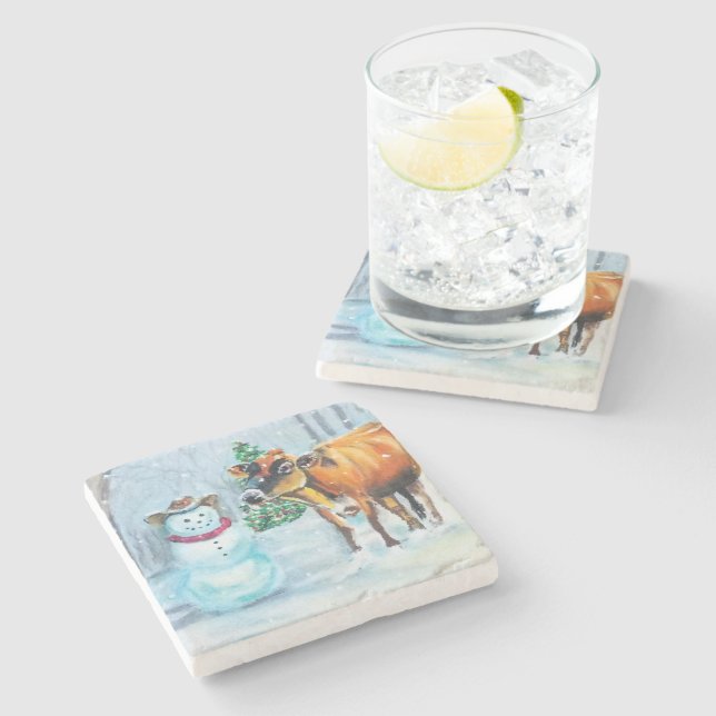 Cowboy Snowman Weihnachten Steinuntersetzer (Seitenansicht)