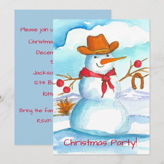 Cowboy Snowman Weihnachts-Party Einladung (Vorne/Hinten)
