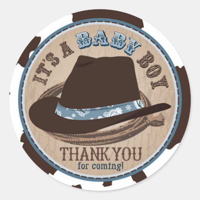Cowboy Stetson Hat Western Baby Shower Runder Aufkleber (Vorderseite)