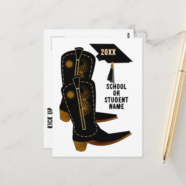 Cowboy-Stiefel-Abschluss Postkarte (Vorderseite/Rückseite Beispiel)