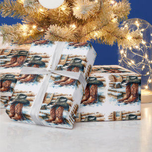 Cowboy Stiefel auf der Vorderseite Weihnachten Geschenkpapier