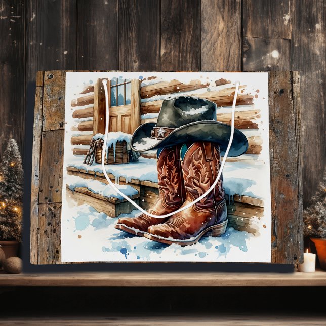 Cowboy Stiefel auf der Vorderseite Weihnachten Große Geschenktüte (Von Creator hochgeladen)