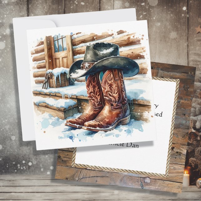 Cowboy Stiefel auf der Vorderseite Weihnachten Karte (Von Creator hochgeladen)