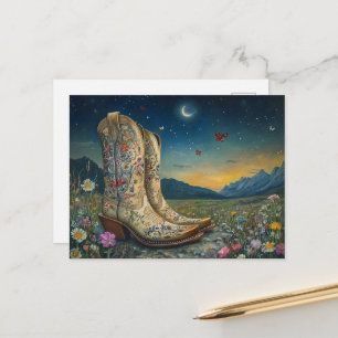 Cowboy-Stiefel auf der Wiese Postkarte