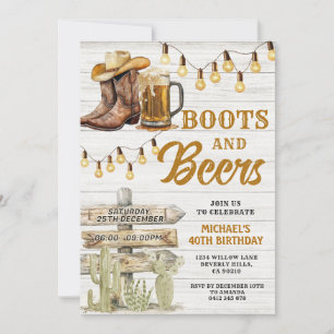 Cowboy Stiefel & Bier Erwachsene jedes Alter Gebur Einladung