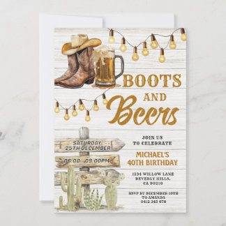 Cowboy Stiefel & Bier Erwachsene jedes Alter Gebur Einladung