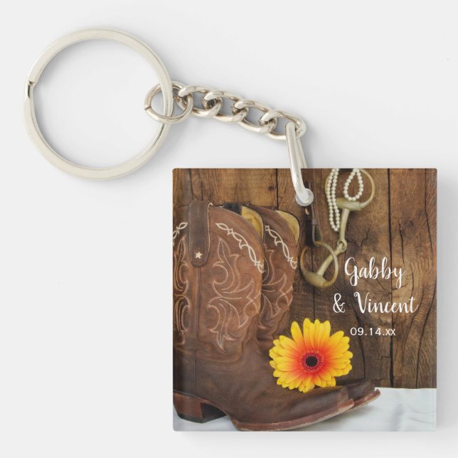 Cowboy Stiefel, Daisy Horse Bit Country Wedding Schlüsselanhänger (Vorderseite)