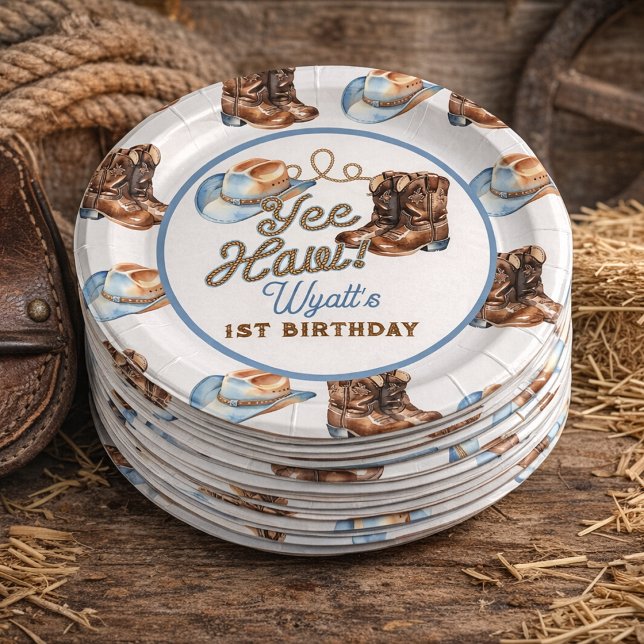 Cowboy-Stiefel Erste Rodeo-Geburtstag Pappteller (Cowboy Boots First Rodeo Birthday Paper Plates)