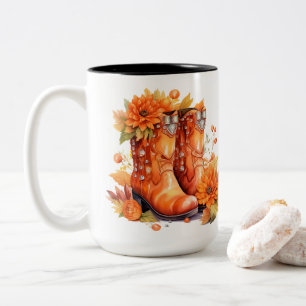 Cowboy-Stiefel im Retro-Stil - Herbstblätter Zweifarbige Tasse