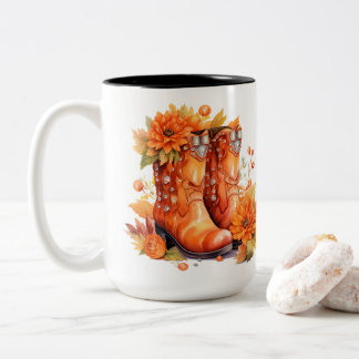 Cowboy-Stiefel im Retro-Stil - Herbstblätter Zweifarbige Tasse