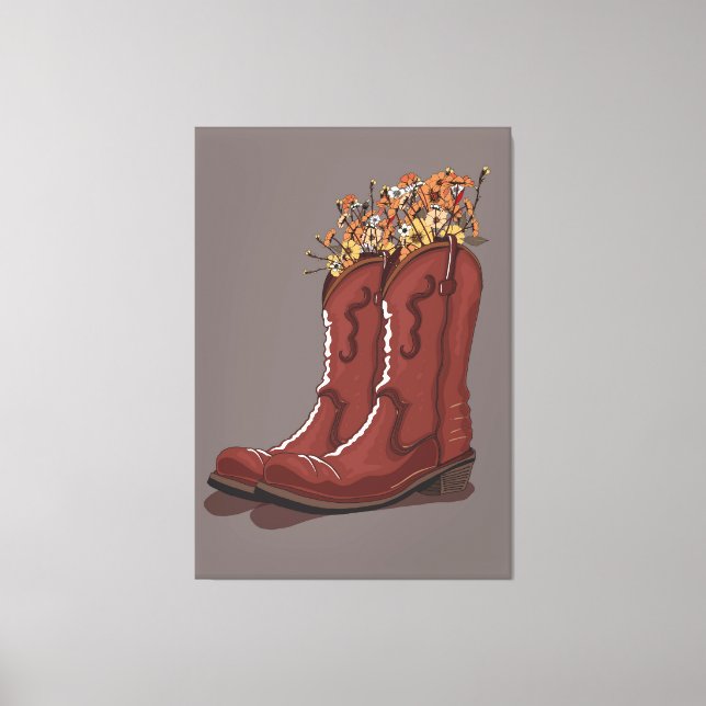 Cowboy Stiefel mit Wildblumen Leinwanddruck (Vorderseite)