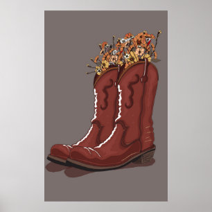 Cowboy-Stiefel mit Wildblumen Poster