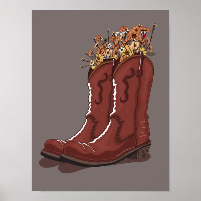 Cowboy-Stiefel mit Wildblumen Poster (Vorne)