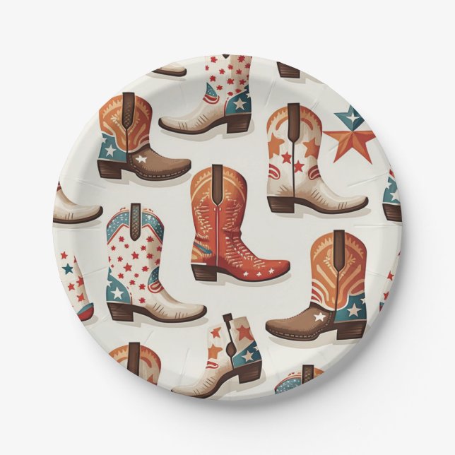 Cowboy-Stiefel-Muster Pappteller (Vorderseite)