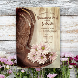 Cowboy-Stiefel Rosa Gänseblümchen Western Quincean Einladung