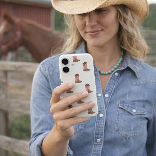 Cowboy-Stiefel Rosa mit falschen silbernen Glitter iPhone 16 Hülle