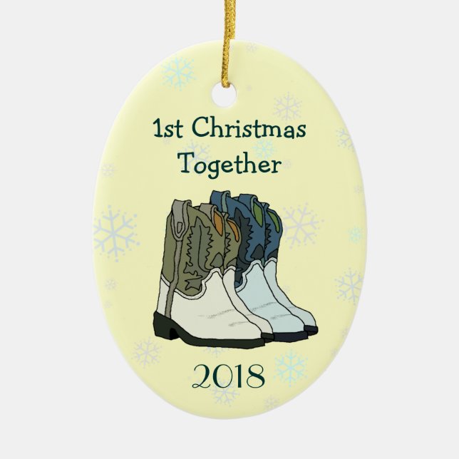 Cowboy Stiefel, Schneeflocken der ersten Weihnacht Keramik Ornament (Vorne)