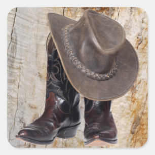 Cowboy Stiefel und Hut Quadratischer Aufkleber