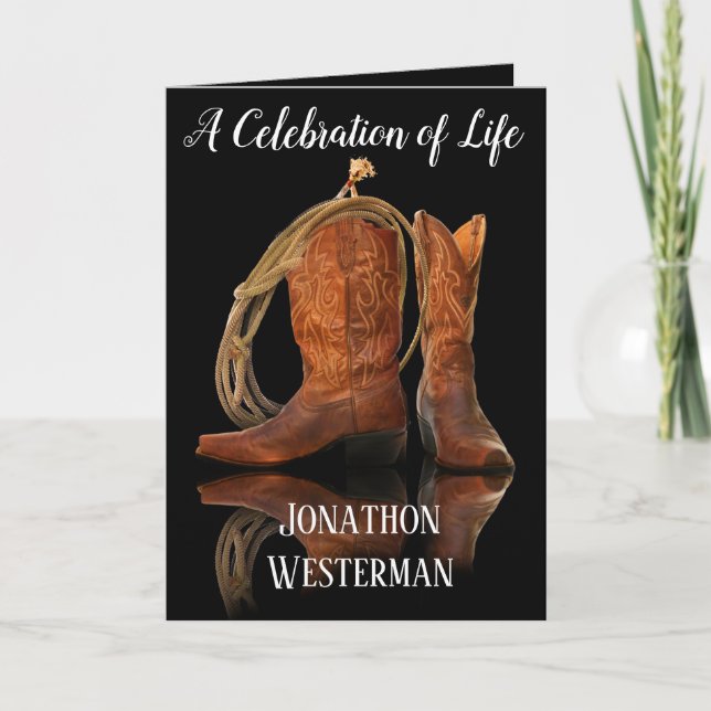 Cowboy Stiefel und Rope Celebration of Life Card Karte (Vorderseite)