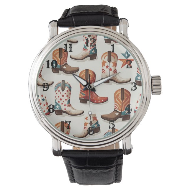 Cowboy Stiefelmuster Armbanduhr (Vorderseite)