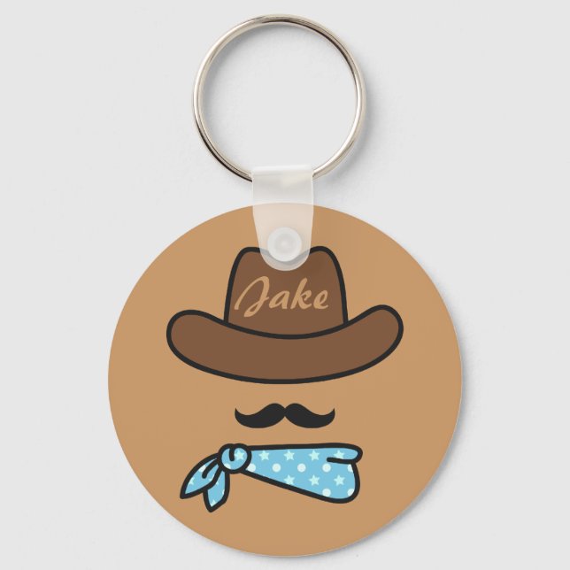 Cowboy-Symbol mit Mustache Personalisierter Schlüs Schlüsselanhänger (Vorderseite)