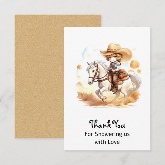 Cowboy Tales: Rustic Wild West Baby Shower Dankeskarte (Vorne/Hinten)