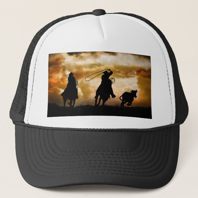 Cowboy-Team Roping Rodeo Country Western umarmt Truckerkappe (Vorderseite)