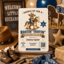 Cowboy Teddy Bär Western QR RSVP Baby Shower