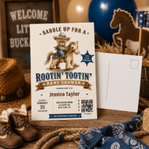 Cowboy Teddy Bär Western QR RSVP Baby Shower