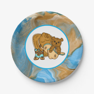 Cowboy Teddy Bear Boy's Baby Shower Pappteller