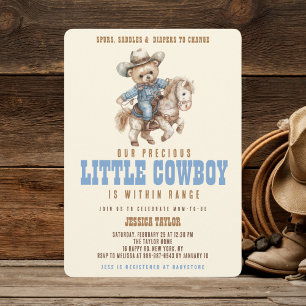 Cowboy-Teddybär-Wild-West-Baby-Party für Jungen Einladung