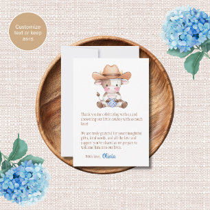 Cowboy-Thema Baby Shower Dankeskarten Mitteilungskarte