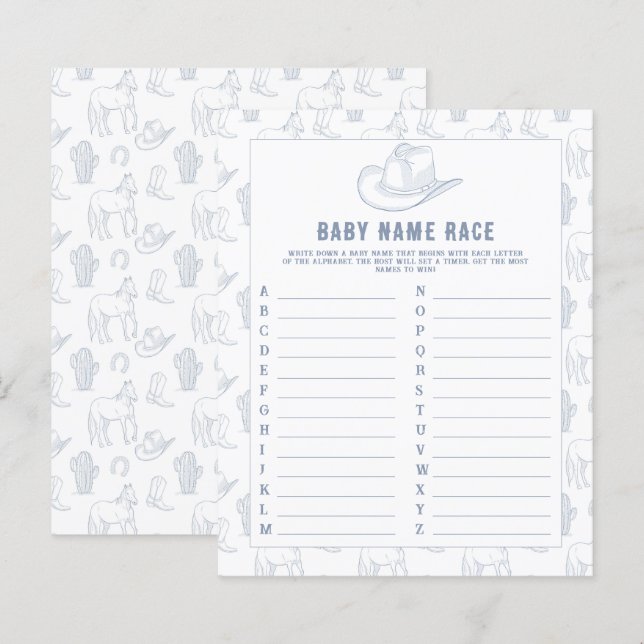 Cowboy toile de jouy - Baby name race game (Vorne/Hinten)