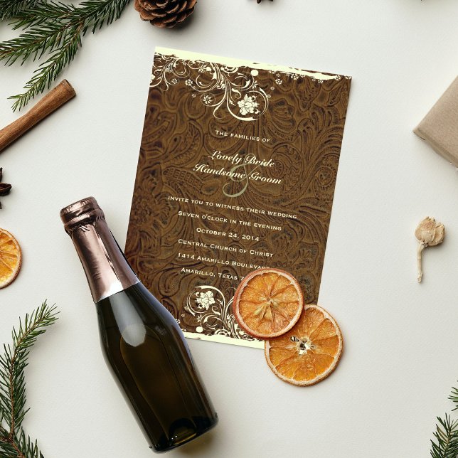 Cowboy Tooled Leather Style Wedding Einladung (Von Creator hochgeladen)